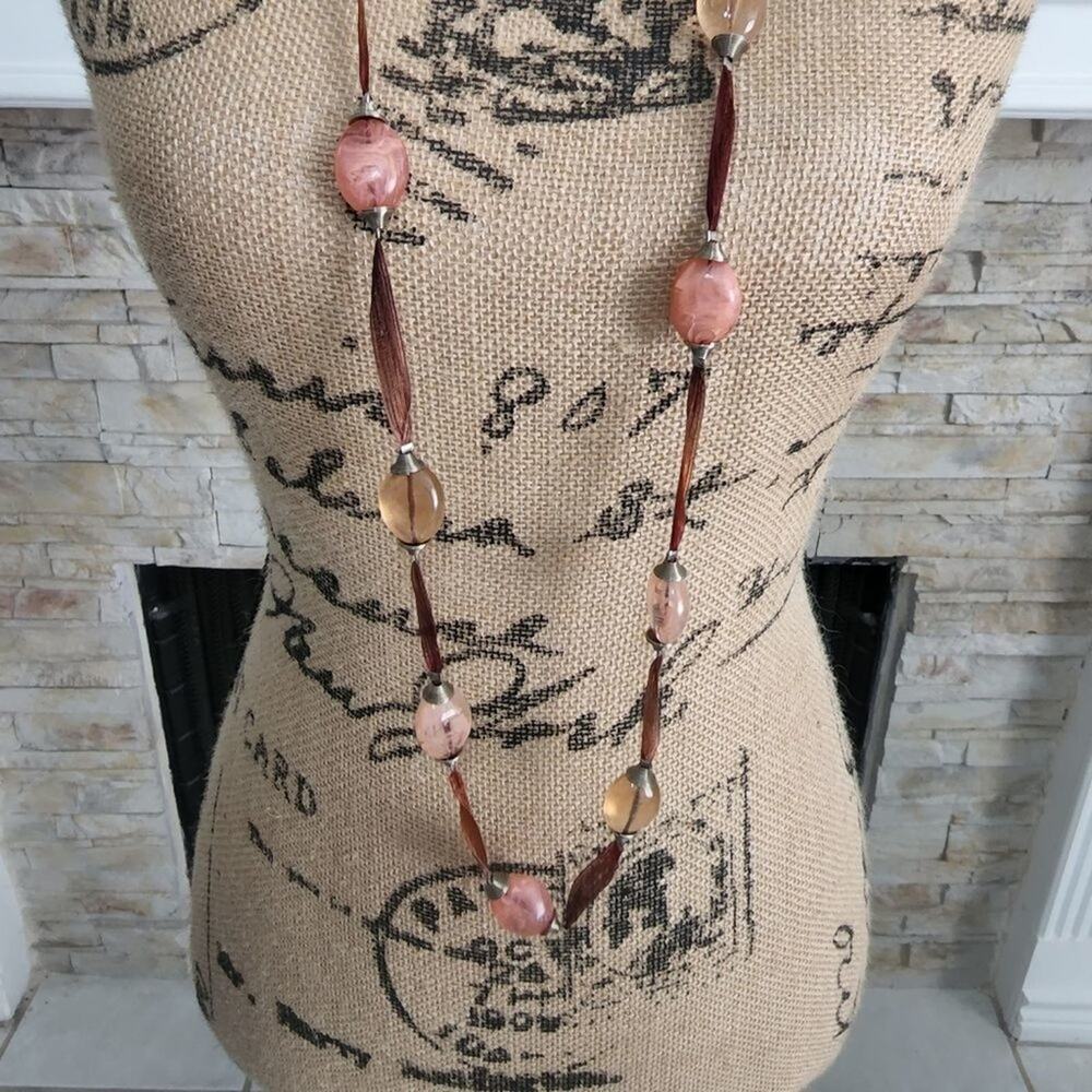 TRESKA semi precious stone boho ribbon long necklace new - Picture 4 of 5